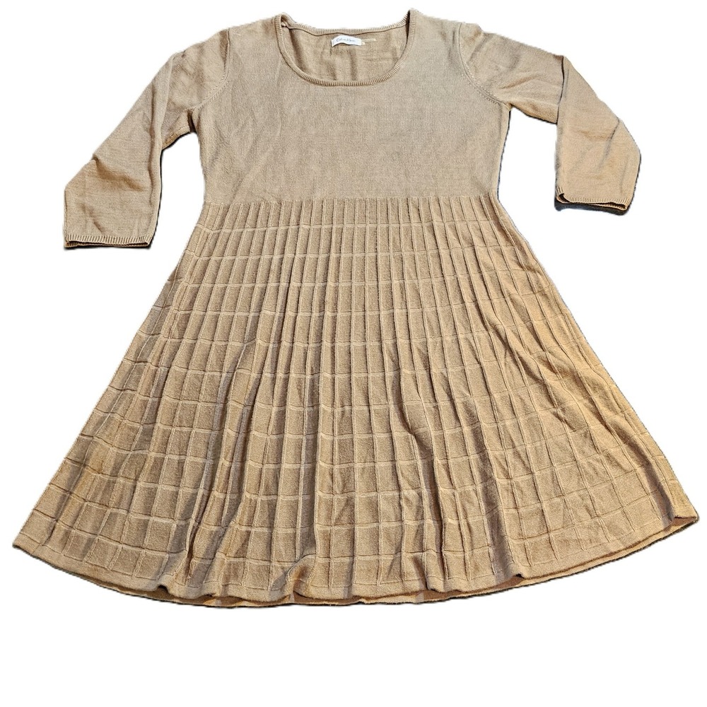 Calvin Klein Brown Knit Sweater Dress Womens Large Scoop Neck Long Sleeve